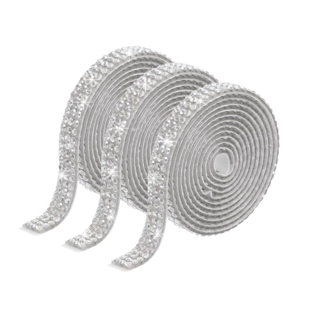 Unique Bargains 3 Roll 0.3 Inch 3 Yards Self Adhesive Crystal Rhinestone Diamond Ribbon for Arts & Crafts Project Wedding White