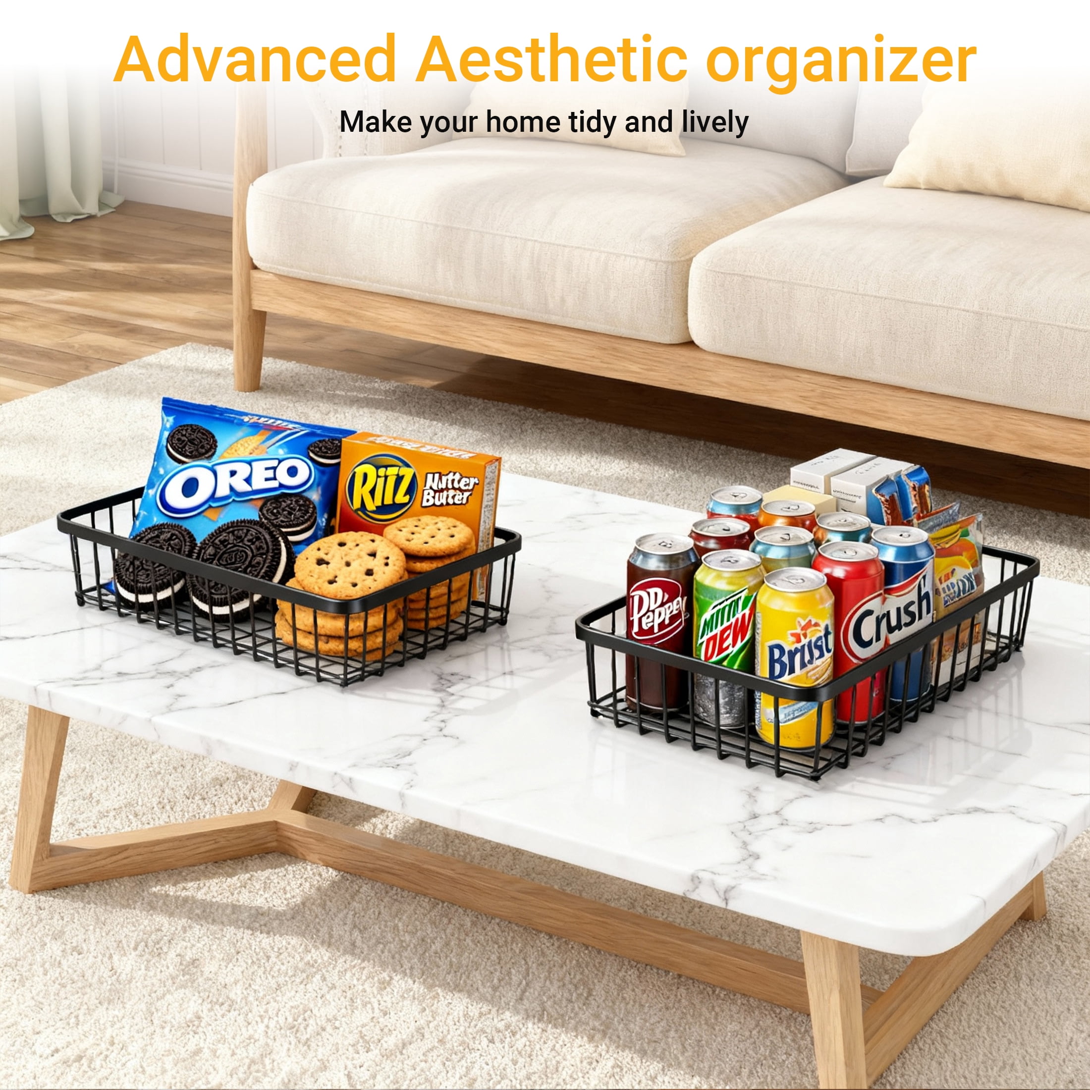 CISILOV 2 Tier Fruit Basket for Kitchen Counter, Detachable Metal Wire Fruit Vegetable Storage Basket, Countertop Produce Organizer with 2 Banana Hangers, Black