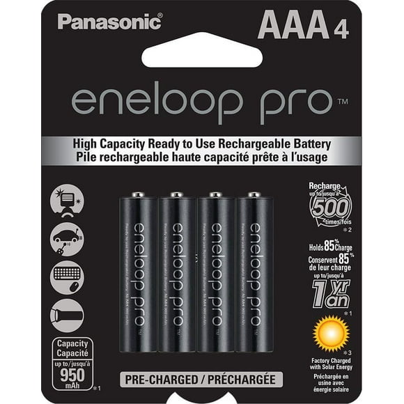 Panasonic Eneloop Pro AAA High Capacity Ni-MH Pre-Charged Rechargeable Batteries, (Pack of 4)
