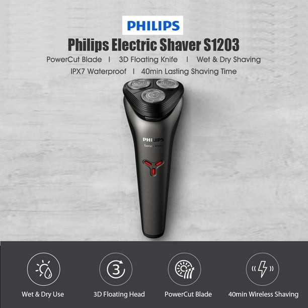 Philips Electric Shaver S1203 Men 3D Floating Razor IPX7 Waterproof Wet Dry Shaving Facial Beard Trimmer 220V