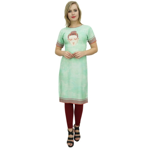 Bimba Women's Tunic Buddha Print Kurti Kurta Green Casual Summer Clothing-22