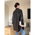 thumbnail image 4 of Abrigo de piel de oveja natural para mujer con fajas Chaqueta cortavientos larga de cuero genuino de un solo pecho de alta gama de moda кожаный плащ, 4 of 4