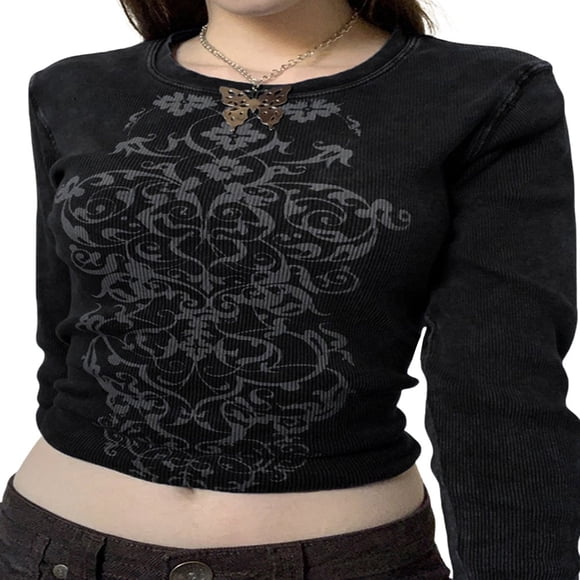 MesaSe Women Graphic T-Shirt Crop Tops Retro E-Girls Goth Streetwear