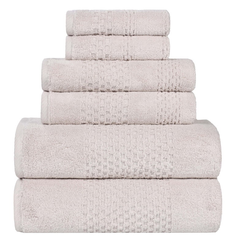 Superior Playa Zero Twist Cotton Solid Waffle Textured 6 Piece Towel Set, Silver