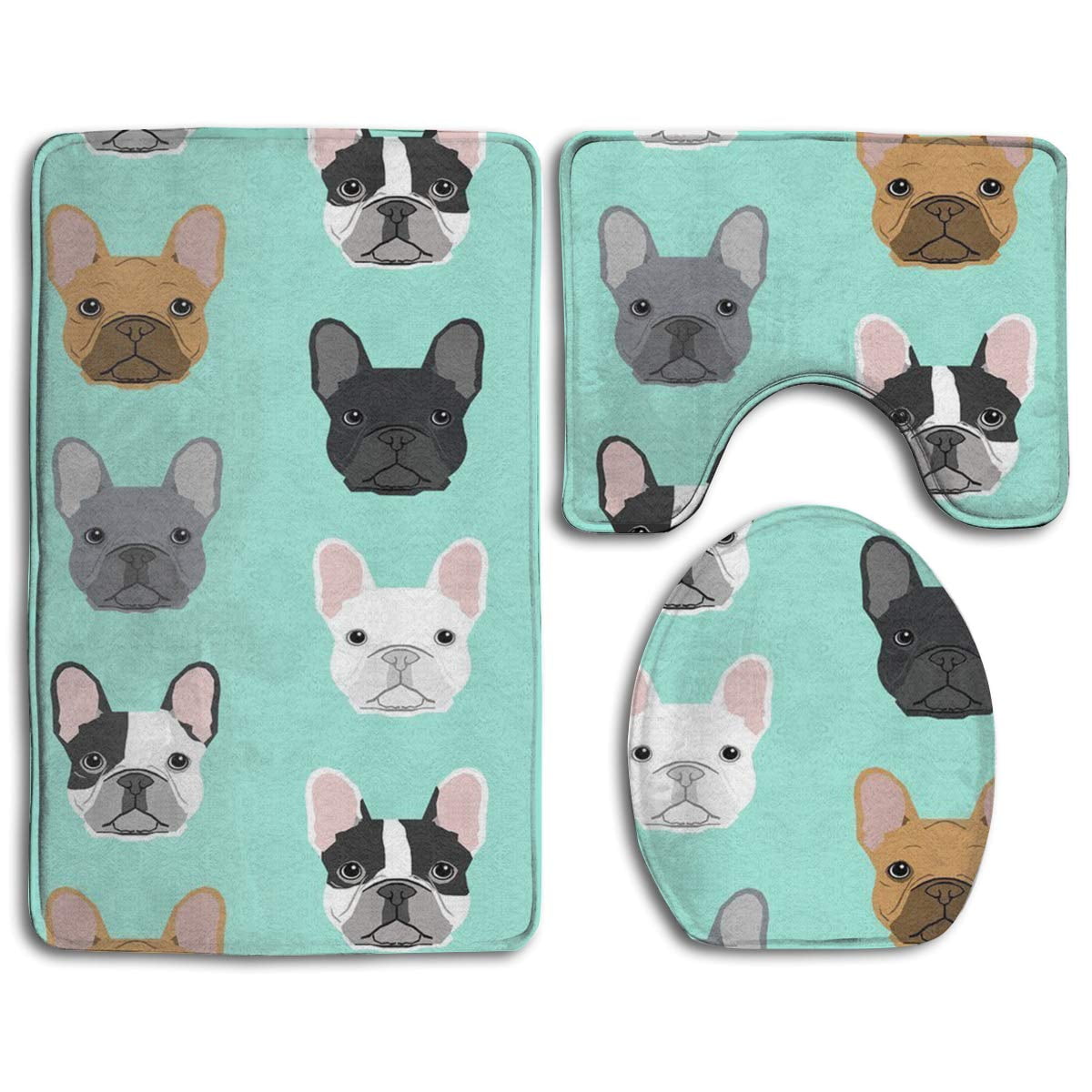 XDDJA French Bulldog Sweet Dog Puppy Puppies Dog 3 Piece Bathroom Rugs