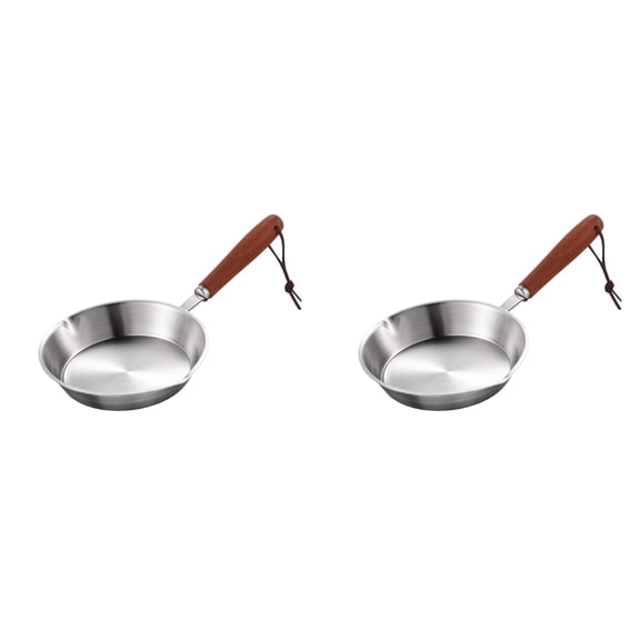 Mini Stainless Steel Frying Pan Non Stick, Small Egg Skillet for Gas Cooktops and Induction Cooking Pan, Nonstick Pan with Solid Wood Handle for Household 2 Pcs