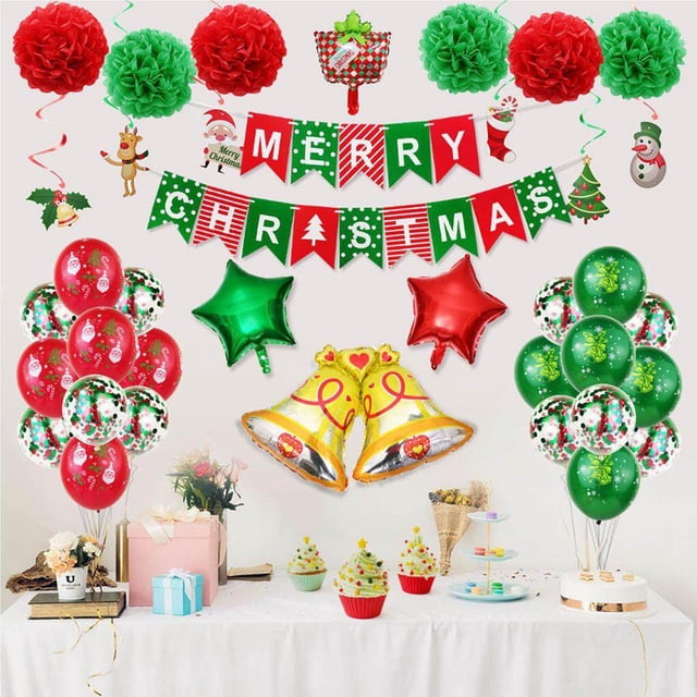 serony Christmas Decoration Balloons Banner Set Banners Sequin Balloons Bells Party Props Set