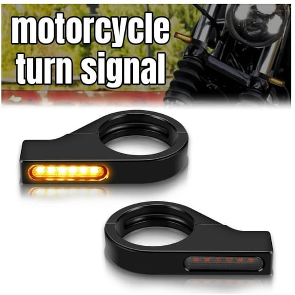 A pair Motorcycle Turn Signals LED 41mm Front Fork Turn Signal Lights Indicator, Motorcycle Running Light (black)