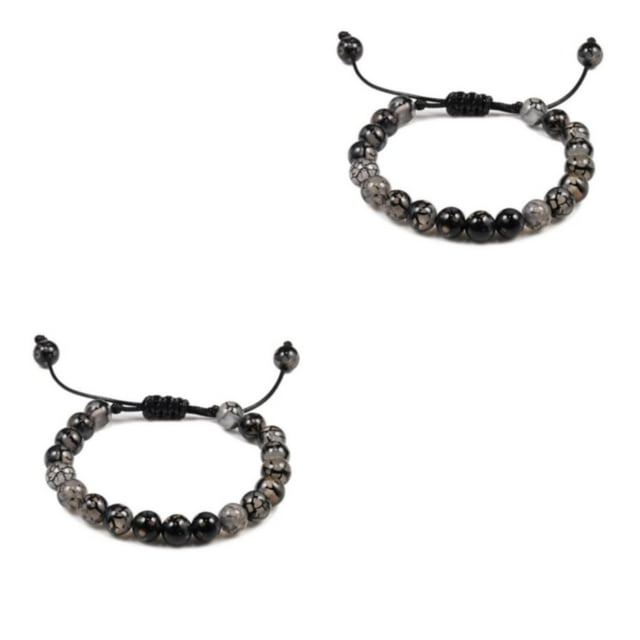 relayinert Unisex Beads Bracelet Gift Idea Natural Gemstones Stackable Collection Black dragon pattern 2Set