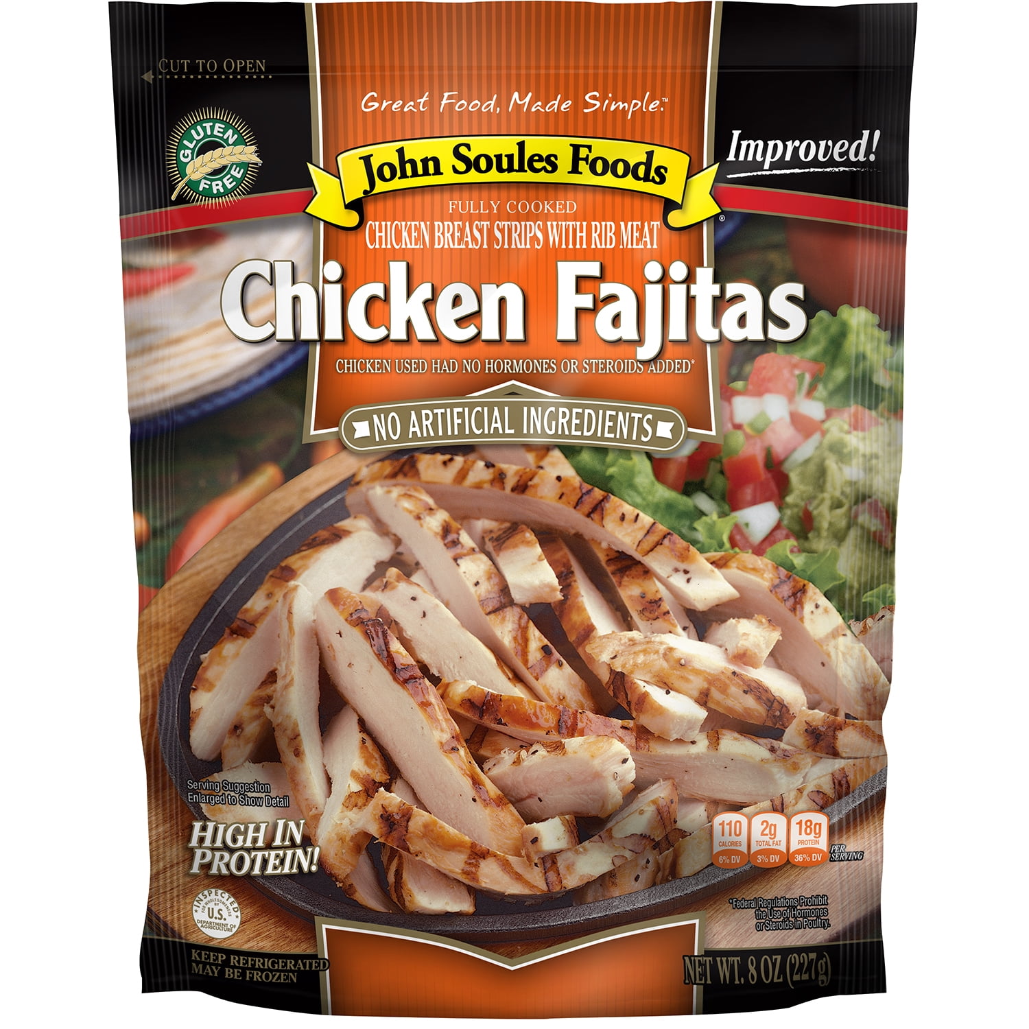 John Soules Foods Fire Grilled Chicken Fajitas Strips, 8oz (Refrigerated)