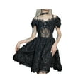 thumbnail image 1 of hirigin Women Halloween Gothic Dress, Short Puff Sleeve Off Shoulder Lace Solid Color Retro Club Party One-Piece Dress, 1 of 9