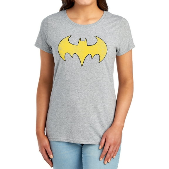 DC Batgirl Logo Distressed Women's T Shirt, Athletic Heather, Small