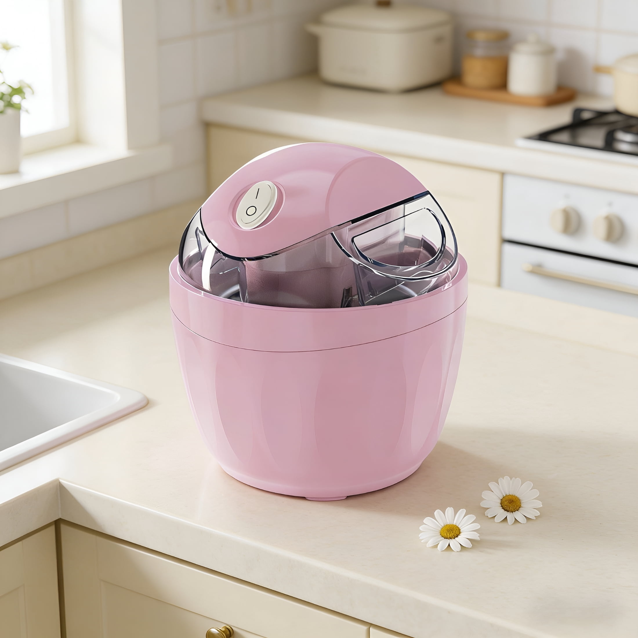 HIBIBUD Mini Automatic Ice Cream Maker for Home,One-Click Operation Compact Diy Electric Ice Cream Machine,Fast Freezing Small Countertop Homemade Ice Cream Maker for Family Use