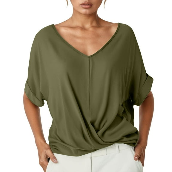 Gbsyewxs Shirts For Women Short Sleeve V Neck Solid Color Fashion Summer Womens T Shirt Army Green