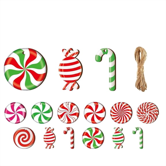 12Pcs Christmas Tree Ornaments Set, Winter Christmas Peppermint Candy Cutouts Christmas Bulletin Board Decorations Winter Holiday Cut-Outs Home School Bulletin Board Stickers for Wall Window