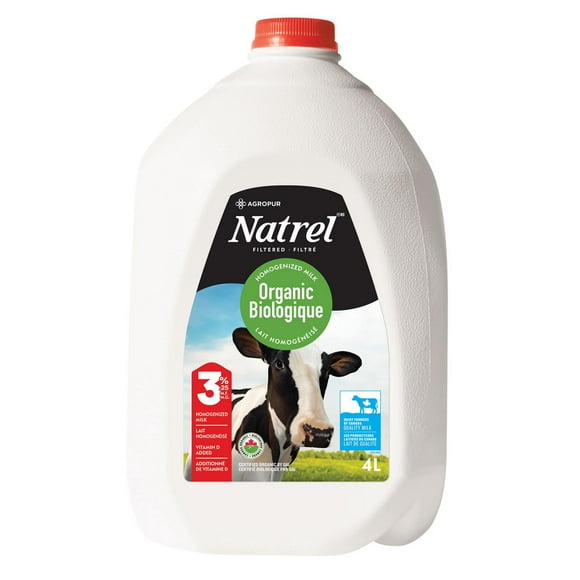 Natrel Organic Filtered 3.25% Milk, 4 L Jug