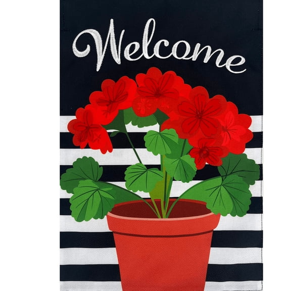 Briarwood Lane Spring Burlap House Flag 40x28 For Outdoor Potted Red Geraniums For Spring House Flag