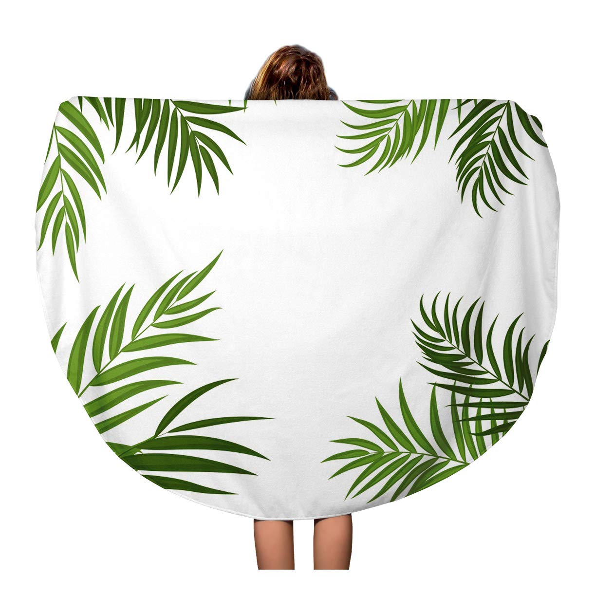 LADDKA 60 inch Round Beach Towel Blanket Green Black Beautifil Palm