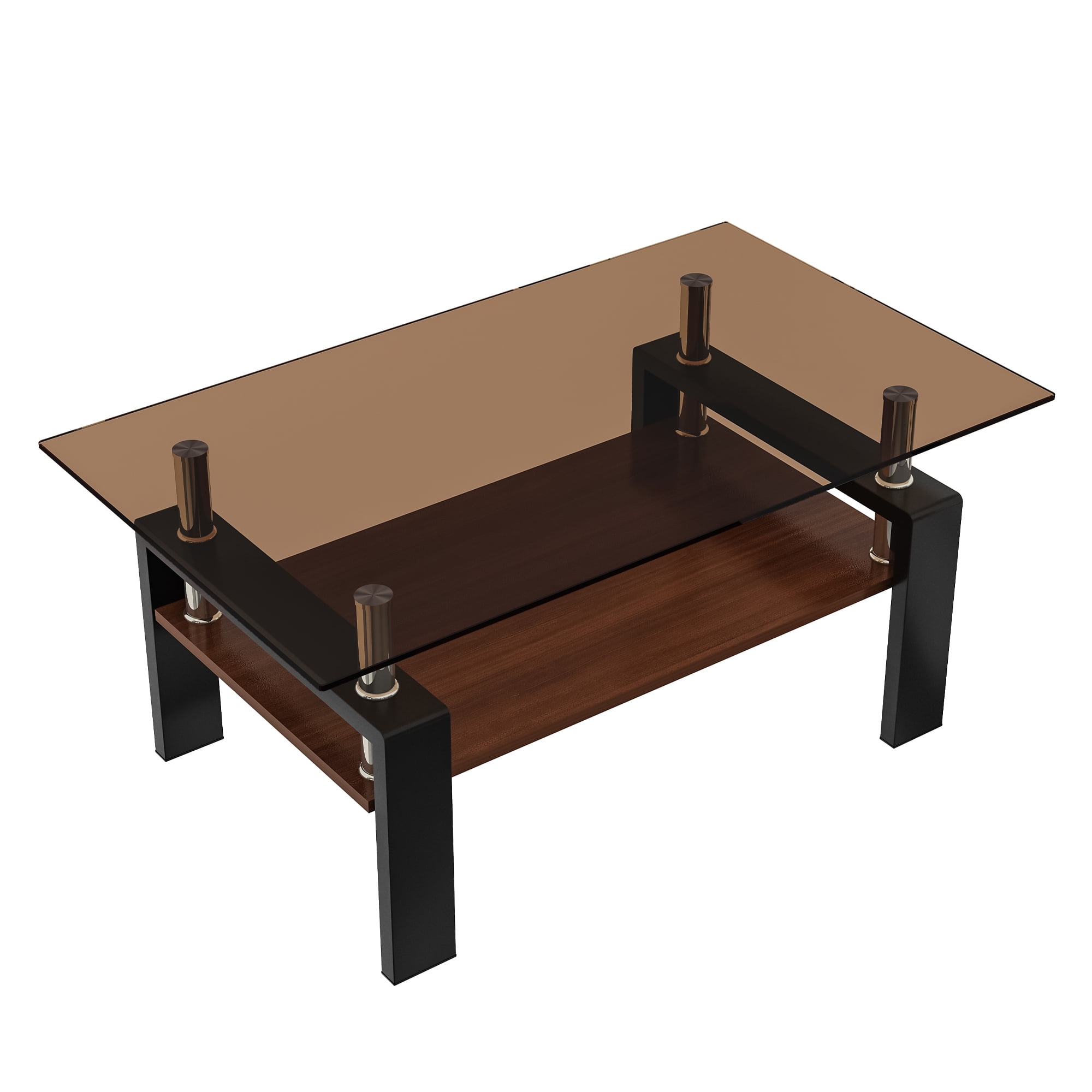 Alvantor Glass Coffee Table, 38.6" Modern Rectangle Tables with MDF Layer for Living Room Brown