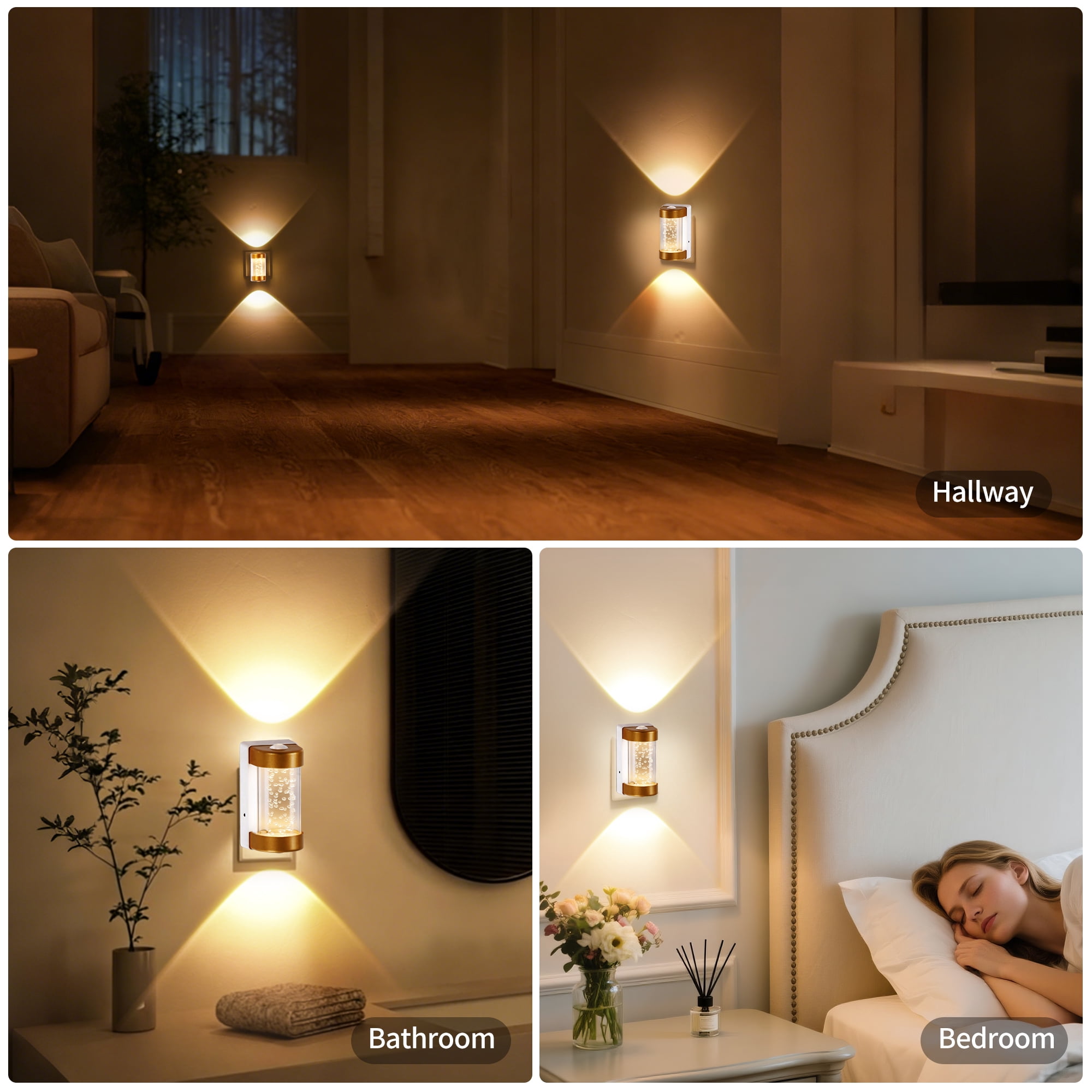 SUNBEAK LED Night Light,Decorative Plug in Night Light,Dimmable Nightlight with Light Sensor,Projector Dusk to Dawn Night Light Plug into Wall,3000K Soft White Bubble Night Light for Bathroom,Hallway