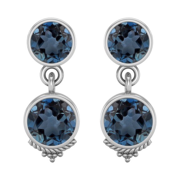 6mm Round Shape London Blue Topaz 925 Sterling Silver Dangle Mother's Day Gift Women Earring Bohemian Jewelry