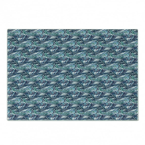 Palm Leaf Cutting Board, Watercolor Pattern with Various Leaves Tropical Nature Inspired, Decorative Tempered Glass Cutting and Serving Board, Small Size, Turquoise Navy Blue, by Ambesonne