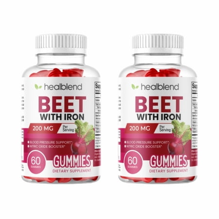 Healblend Beet Root Gummies 200mg - Nitric Oxide Booster Beets with Iron for Heart Health, Circulation & Healthy Blood Pressure Support, Natural Flavored - 60 Gummy 2-Pack