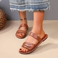 thumbnail image 2 of HomeDM Women's Strappy Flat Sandals Dressy Open Toe Slip On Summer Casual Beach Comfortable Slide Sandals, Brown Size 6.5, 2 of 9