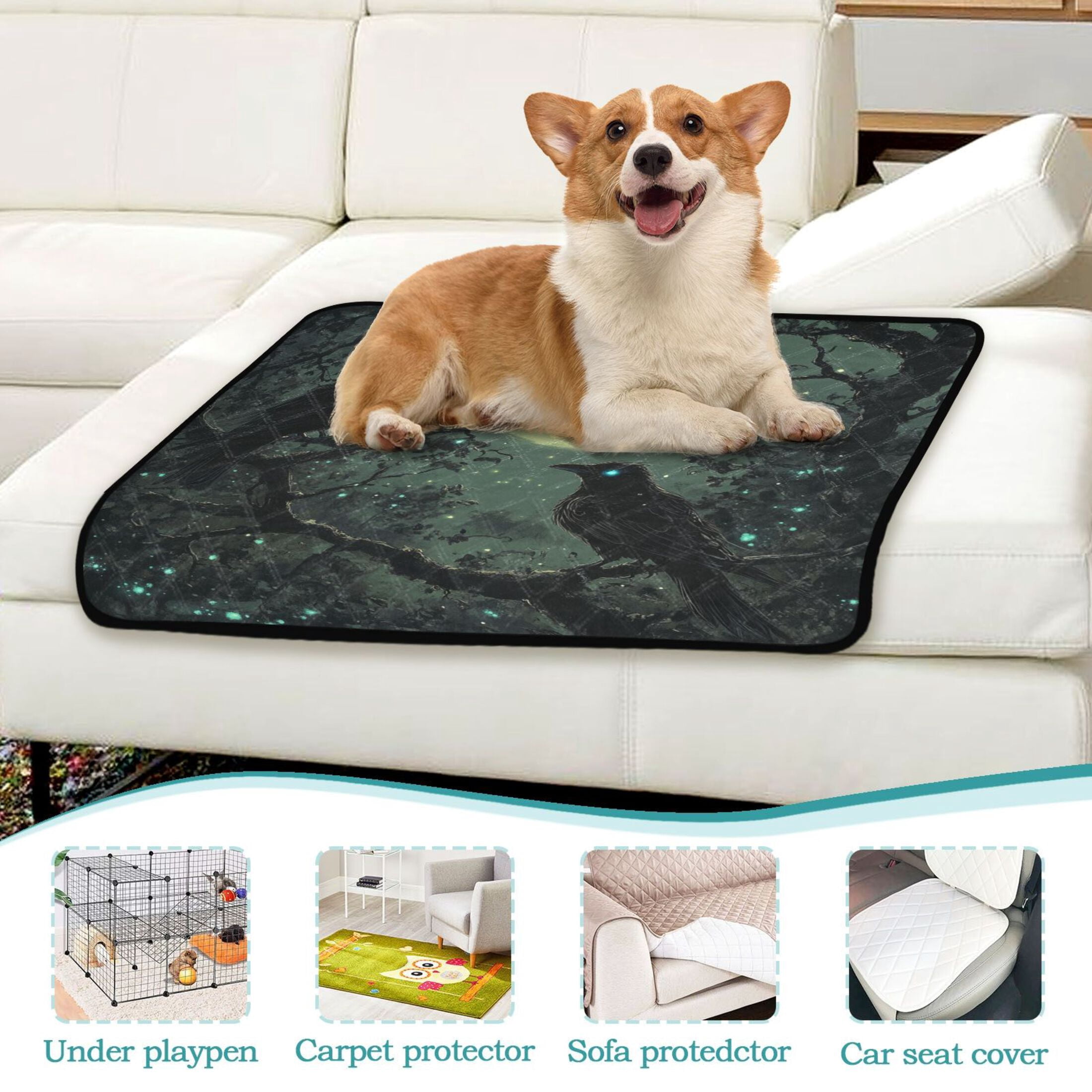 Qxltty Midnight Dark Crow Cat litter Pads Pet Set of 3 Diaper Mats Center Anti-leakage Layer Absorbent Soft and Comfortable