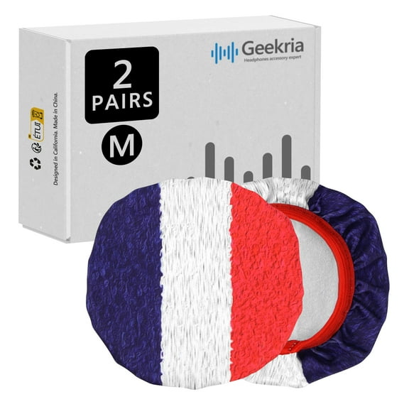 Geekria 2 Pairs Flex Fabric Headphone Covers - Product Safety Certified - Washable & Stretchable Sanitary Protectors for Over-Ear Headsets, Sweat Pads for Gym, Gaming (M / French Flag)