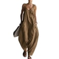 thumbnail image 2 of Summer Linen Sleeveless Jumpsuits for Women Square Neck Wide Leg Outfits Casual Pants Rompers with Pockets, 2 of 5