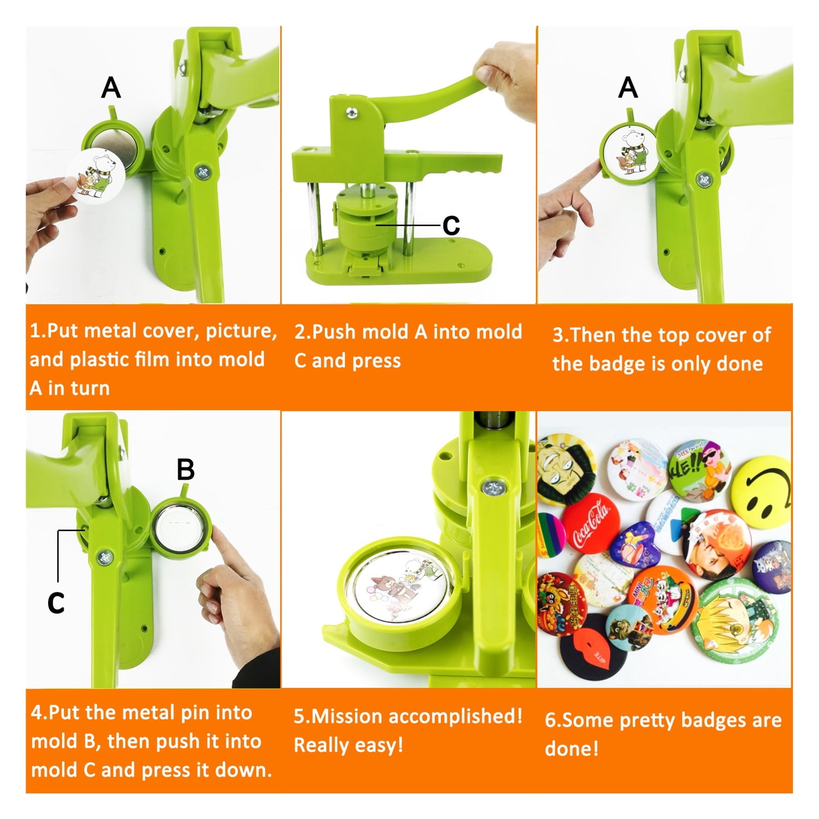 DIY Pin Badge Button Maker Machine Kit Badge Press Button Making Mould Machine Badge Punch Press Maker Machine Pin Button DIY Making Set