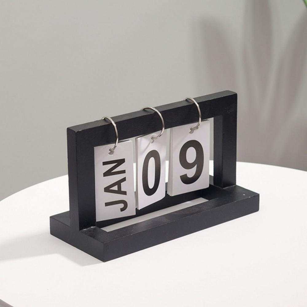 Daily Office Metal Flip Desk Calendar Perpetual Wood Vintage Calendar for Home Decor,Monthly Weekly Year Planner Standing Kitchen Desk Decor Wood Calendar 7.87x3.54x4.72 inches