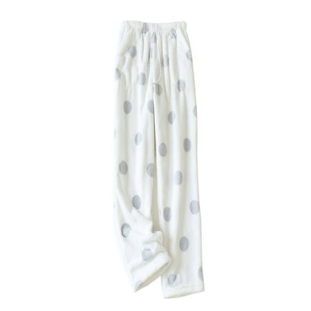 

Listenwind Women s Winter Warm Flannel Pajama Pants Fuzzy Wide Leg Solid Color Polka Dot with Side Pockets Drawstring Trousers