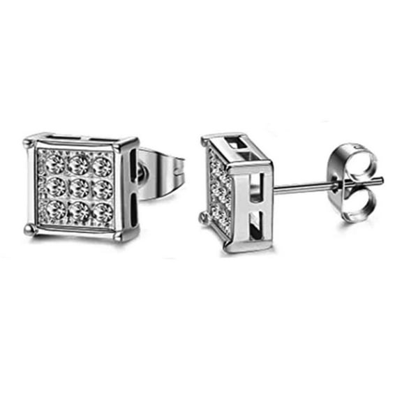 Grandest Birch 1 Pair Men Stud Earrings Korean Style Square Shape Cool Stainless Steel Male Earrings for Daily Wear Stainless Stee
