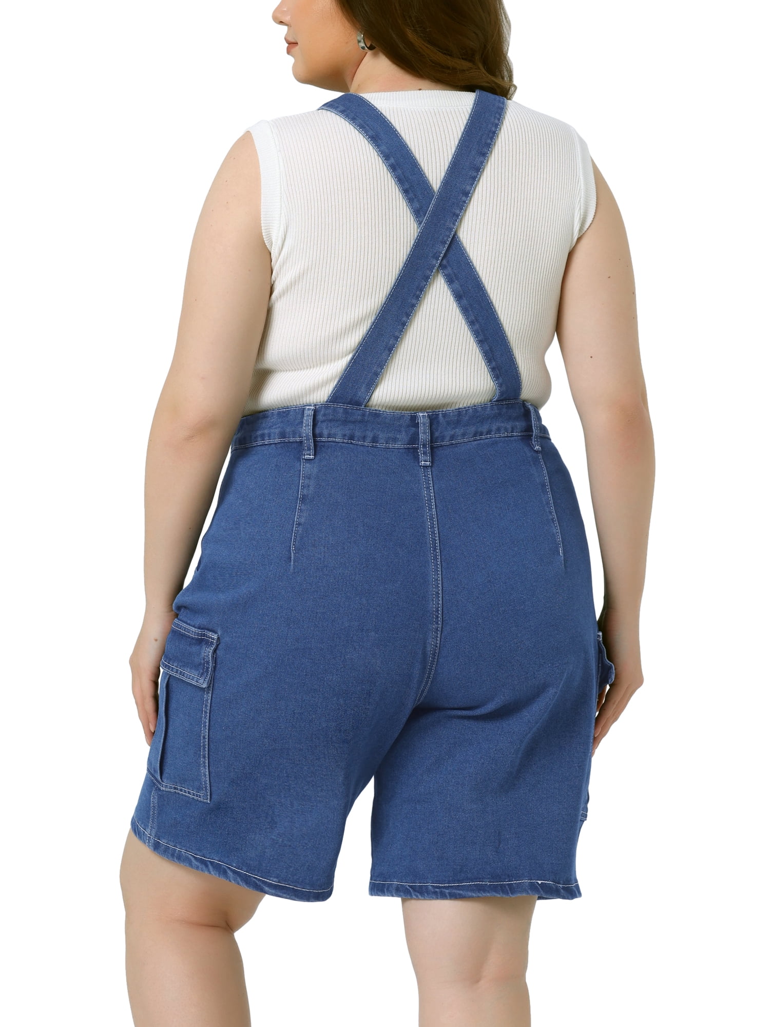DARING DIVA Women's Plus Denim Cargo Adjustable Strap Jeans Pants 4X Blue