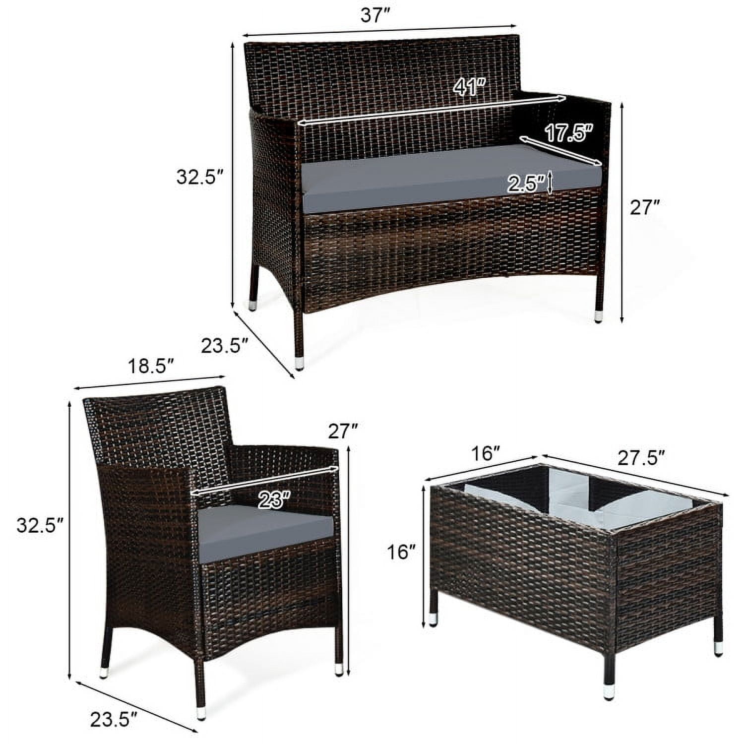 Aimee Lii 4 Pieces Patio Cushioned Wicker Conversation Set, Outdoor Sectional Set with with Glass Coffee Table, Gray Aimee Lii 4 Pieces Patio Cushioned Wicker Conversation Set, Outdoor Sectional Set with with Glass Coffee Table, Gray