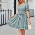 thumbnail image 3 of Lu's Chic Women's V Neck Dresses Summer Short Sleeve Sundress V Neck Ruffle High Waist Dinner A Line Blue Large, 3 of 4