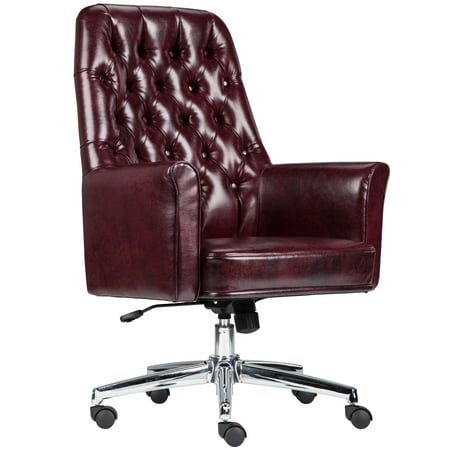 - A Line Furniture Burgundy Leather and Chrome Multifunction Button-tufted Executive Swivel Office Chair