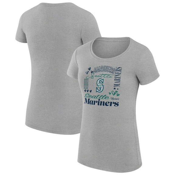 Women's G-III 4Her by Carl Banks Heather Gray Seattle Mariners Super-Slim Fit Lightweight Collage Team Graphic Crew Neck