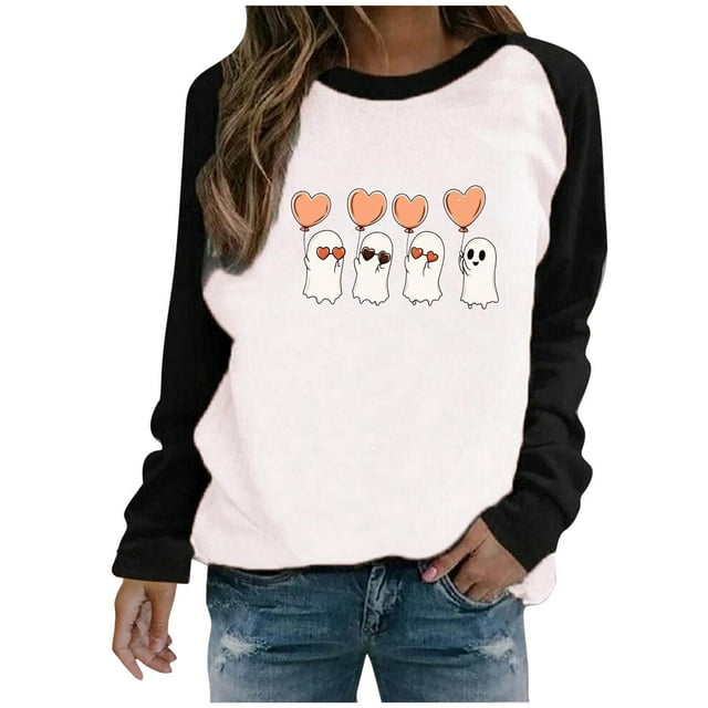 Chandail à Capuche Oversize pour Femmes, Chandail Imprimé Halloween, Col Rond, Manches Longues, Chandail en Molleton Oversize, Col Rond, Grande Taille, Noir