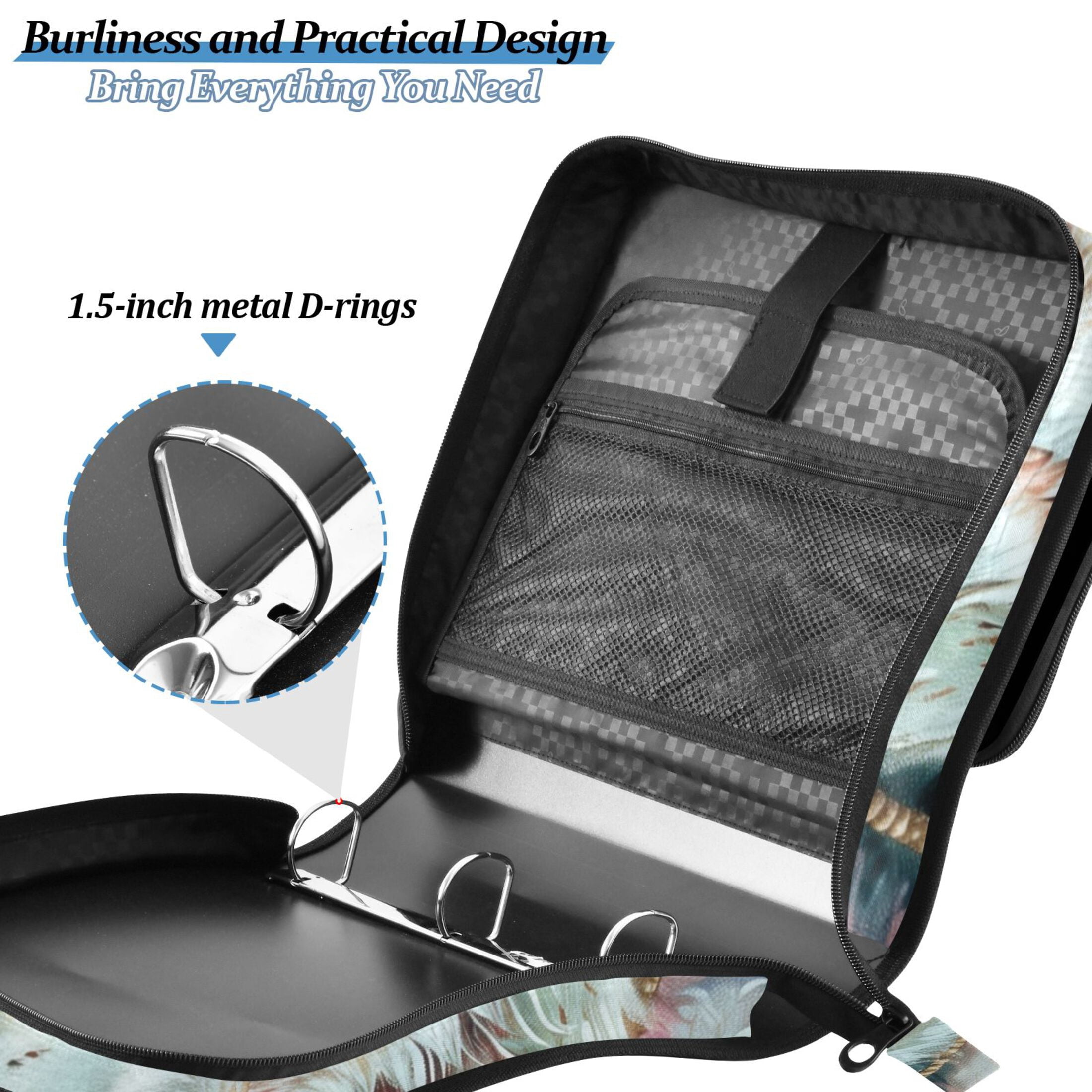 3 Ring Zipper Binder with Shoulder Strap Waterproof Trapper Keeper 2 Inch D-Ring 500 Sheets Capacity Beautiful Wolves with Feather