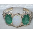 thumbnail image 4 of LBG 10k White Gold Natural Opal & Emerald Womens Trilogy Ring - Size 5.75, 4 of 5