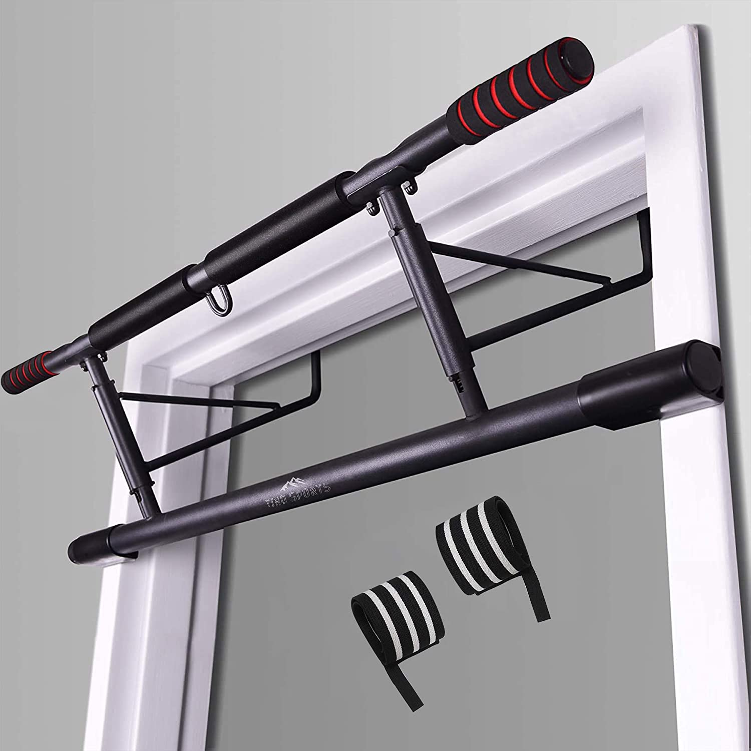 Timo Sports Folding Metal Doorway Pull Up Bars, with Wrist Straps Included, No Drilling Required