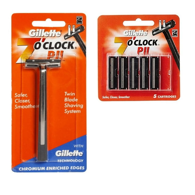 Gillette 7 O`Clock PII Trac II Razor + 5 ct Cartridges Without Lubricating Strip