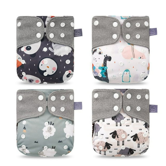 pantalones 4pcs / pack Pañales de tela para bebés Lavable Reutilizable Pañal de tela de bolsillo Secado rápido Transpirable Impermeable Talla única ajustable para bebés, niñas, niños, bebés