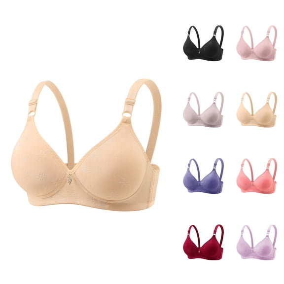 Bras for Older Women Summer V Neck Jacquard No Underwire Push Up Bralettes Comfortable Everyday Bra