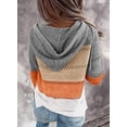 thumbnail image 2 of Women's Long Sleeve Knit Sweater Zip Hooded Jacket Lightweight Drawstring Colorblock Sweatshirt, 2 of 4