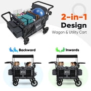Sekey 4 Seater Stroller Wagon for Kids,Adjustable Push Handles, Removable Canopy, Snack Tray & Cooler