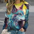 thumbnail image 2 of Colorful Lone Wolf Womens Oversized Sweatshirts Hoodies Crewneck Casual Tops Comfy FallWinter Clothes 2024, 2 of 7